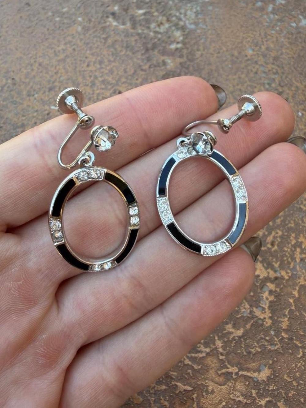 Vintage Silver and black rhinestone hoop earrings set #glamour #party #classy - Picture 3 of 5